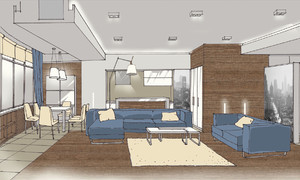 Заказать  заочно индивидуальный Блиц-дизайн-проект интерьеров жилого пространства в г. Никосия  . Гостиная 49 м2. Вид 2